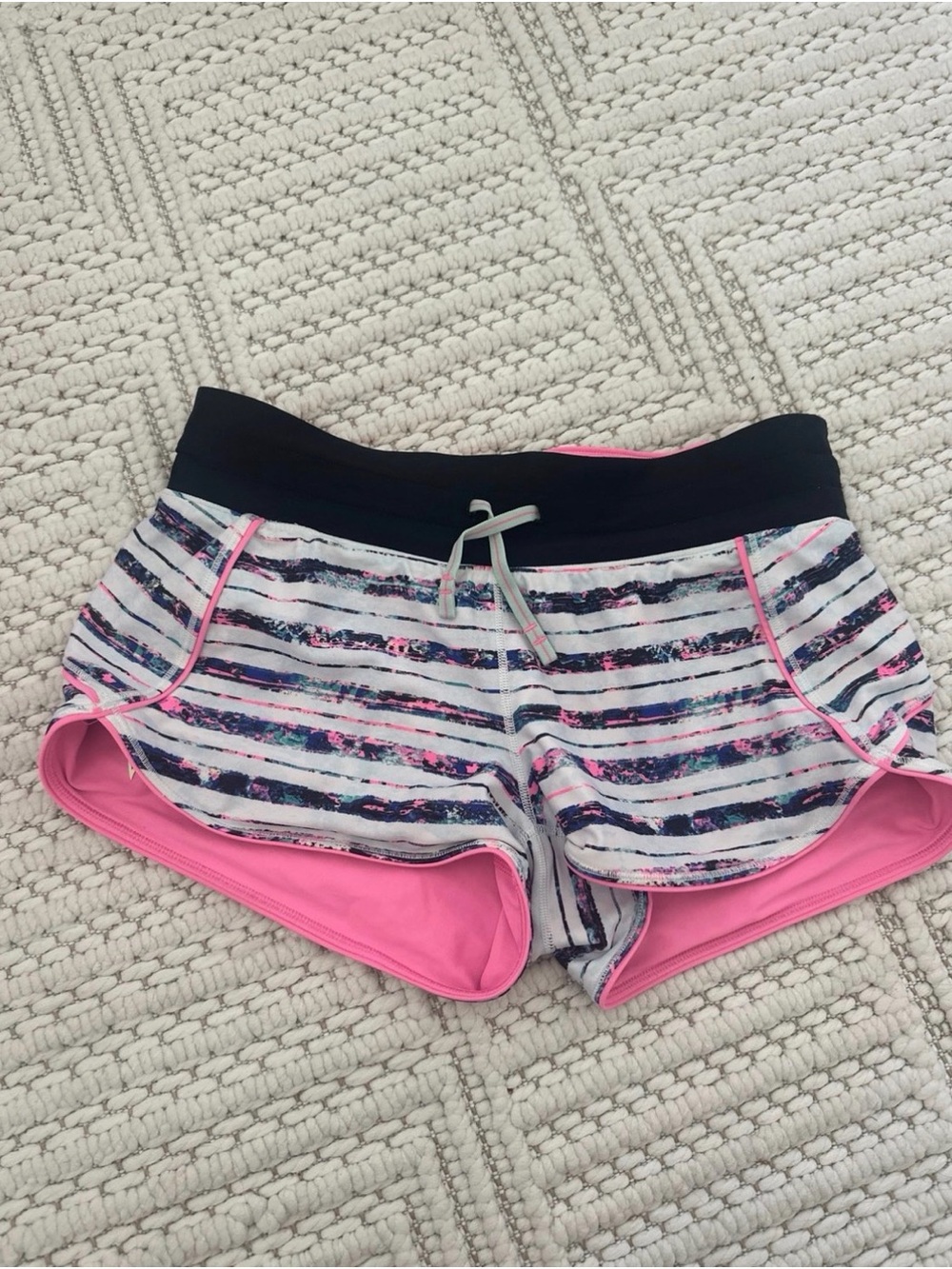Women's Striped Active Shorts with Black Waistband
